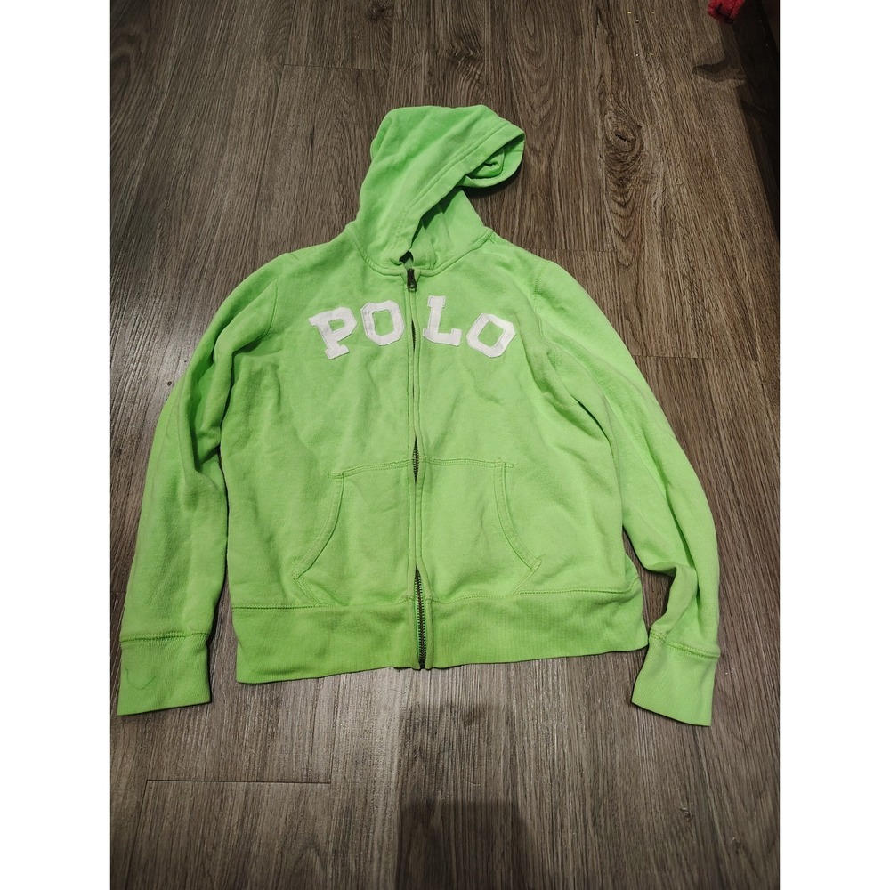 Polo Ralph Lauren Full Zip Hooded Jacket Polo Logo Kids Large L 12-14 Green